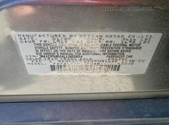 3N1CP5BV4LL502924 2020 NISSAN KICKS Gray VIN կոդի պիտակի տեսք