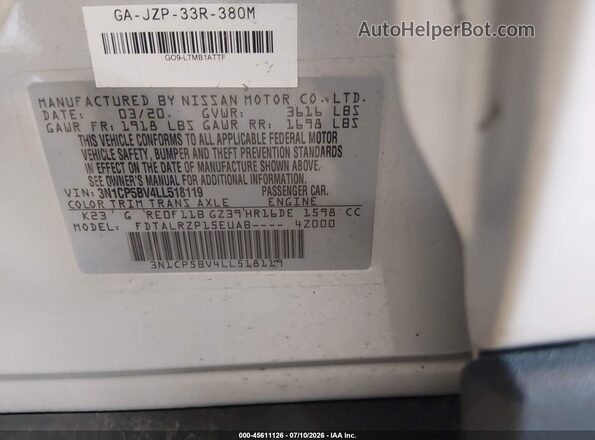 3N1CP5BV4LL518119 2020 NISSAN KICKS Silver Widok komory silnika