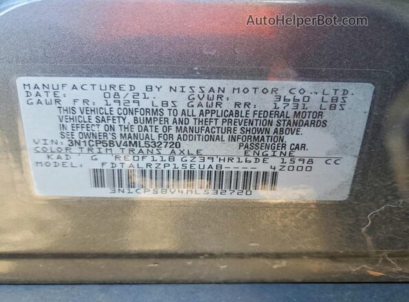 3N1CP5BV4ML532720 2021 NISSAN KICKS Серый Вид наклейки с VIN-кодом