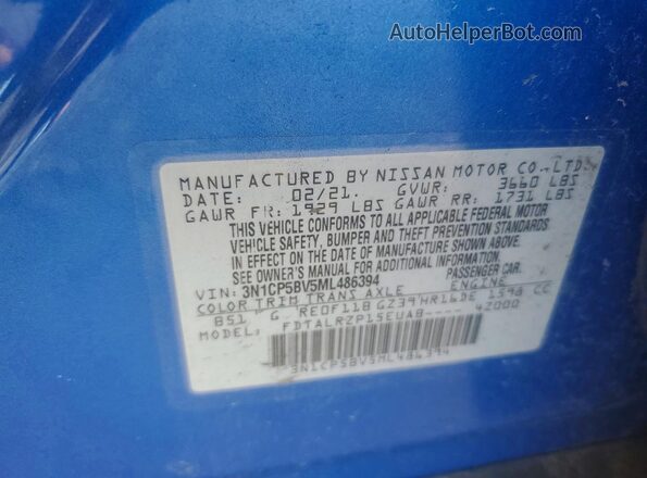 3N1CP5BV5ML486394 2021 NISSAN KICKS Blue Widok komory silnika