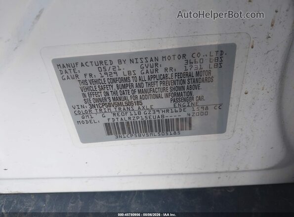 3N1CP5BV5ML505185 2021 NISSAN KICKS White ძრავის განყოფილების ხედი