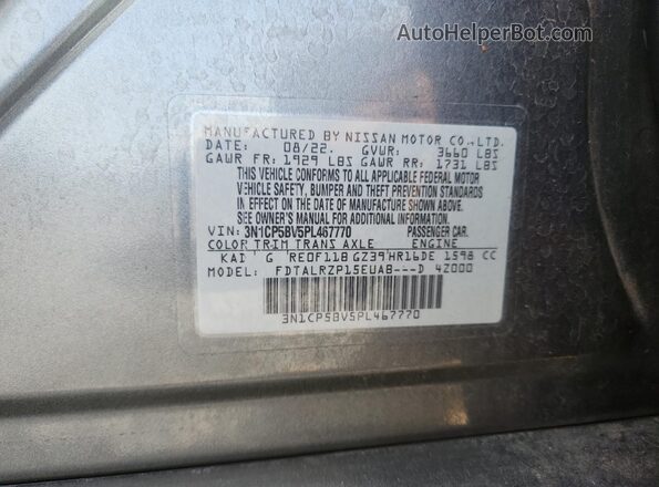 3N1CP5BV5PL467770 2023 NISSAN KICKS Gray Vista de la etiqueta del VIN