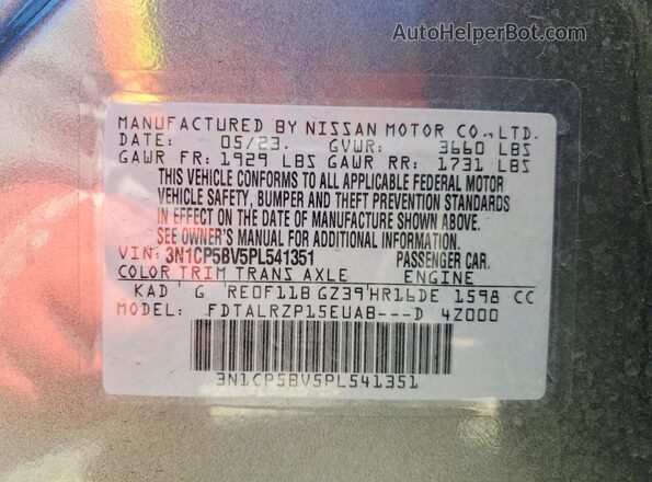 3N1CP5BV5PL541351 2023 NISSAN KICKS Charcoal Widok naklejki z numerem VIN