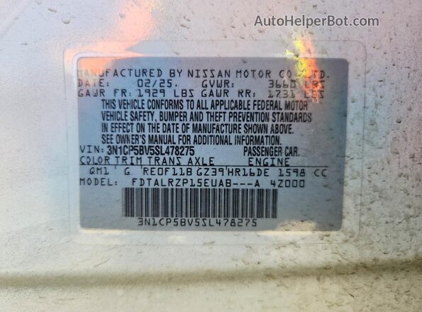 3N1CP5BV5SL478275 2025 NISSAN KICKS White Շարժիչի բաժամունքի տեսք