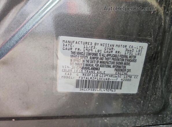3N1CP5BV6RL490963 2024 NISSAN KICKS Gray VIN կոդի պիտակի տեսք
