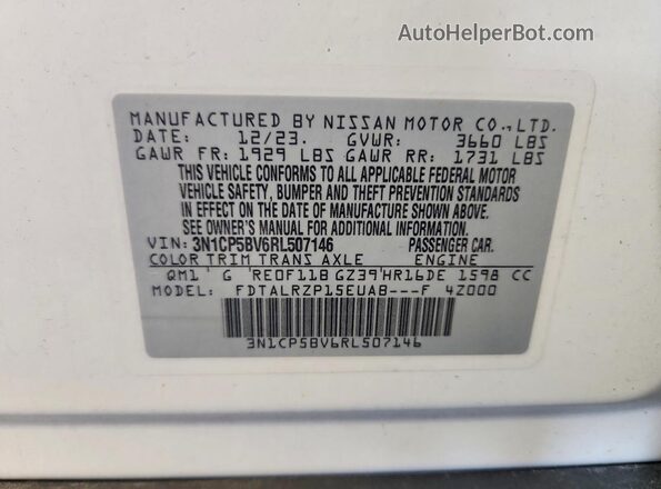 3N1CP5BV6RL507146 2024 NISSAN KICKS White Engine compartment view