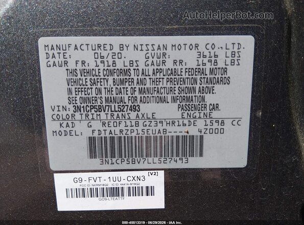 3N1CP5BV7LL527493 2020 NISSAN KICKS Gray Vista del compartimento del motor