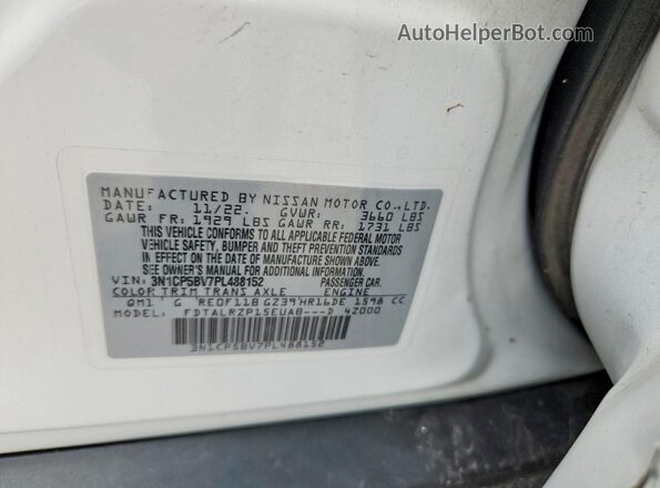 3N1CP5BV7PL488152 2023 NISSAN KICKS White Vista de la etiqueta del VIN