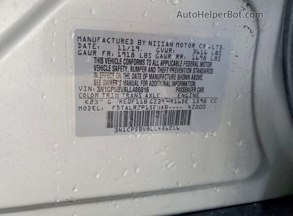 3N1CP5BV8LL486016 2020 NISSAN KICKS Silver VIN კოდის სტიკერის ხედი