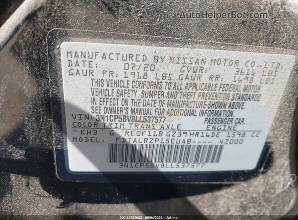 3N1CP5BV8LL537577 2020 NISSAN KICKS Black Vista del compartimento del motor