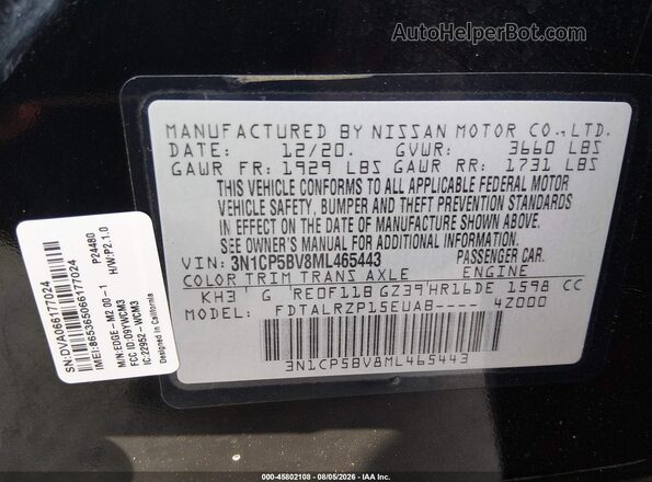 3N1CP5BV8ML465443 2021 NISSAN KICKS Black Engine compartment view