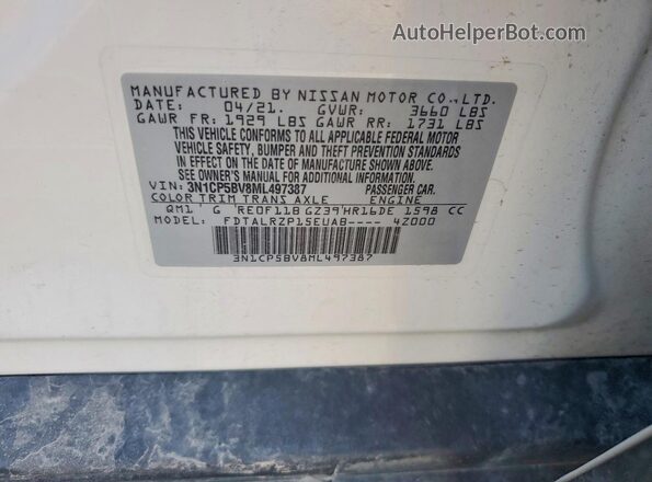 3N1CP5BV8ML497387 2021 NISSAN KICKS Белый Вид подкапотного пространства
