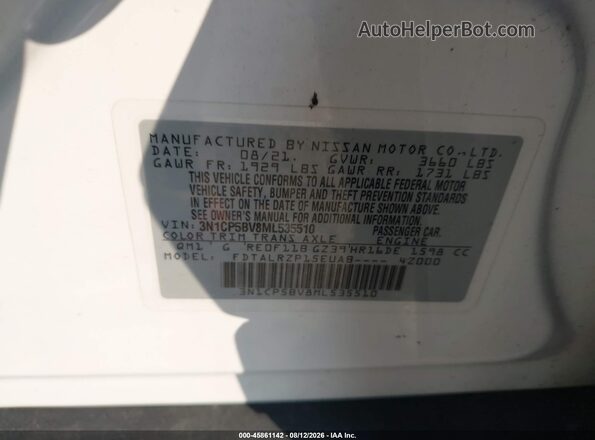 3N1CP5BV8ML535510 2021 NISSAN KICKS White Engine compartment view