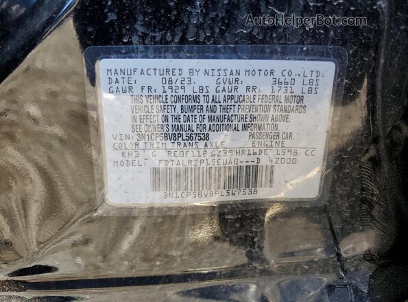 3N1CP5BV8PL567538 2023 NISSAN KICKS Black Vista de la etiqueta del VIN