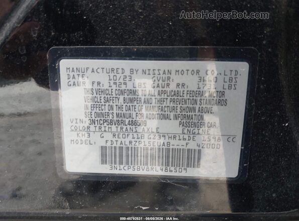 3N1CP5BV8RL486509 2024 NISSAN KICKS Black Engine compartment view
