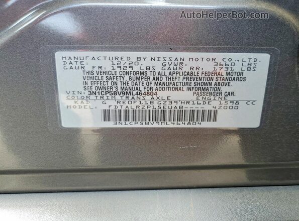 3N1CP5BV9ML464804 2021 NISSAN KICKS Gray Շարժիչի բաժամունքի տեսք