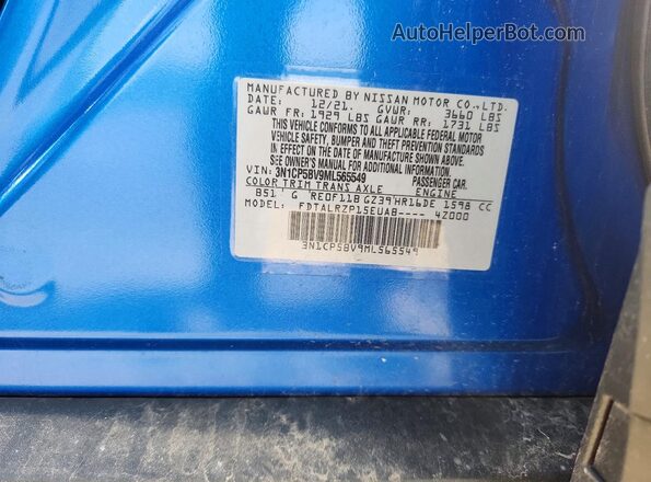 3N1CP5BV9ML565549 2021 NISSAN KICKS Синий Вид наклейки с VIN-кодом