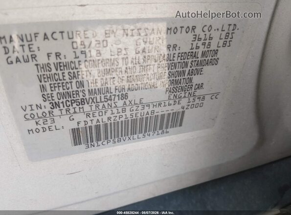 3N1CP5BVXLL547186 2020 NISSAN KICKS Silver ძრავის განყოფილების ხედი