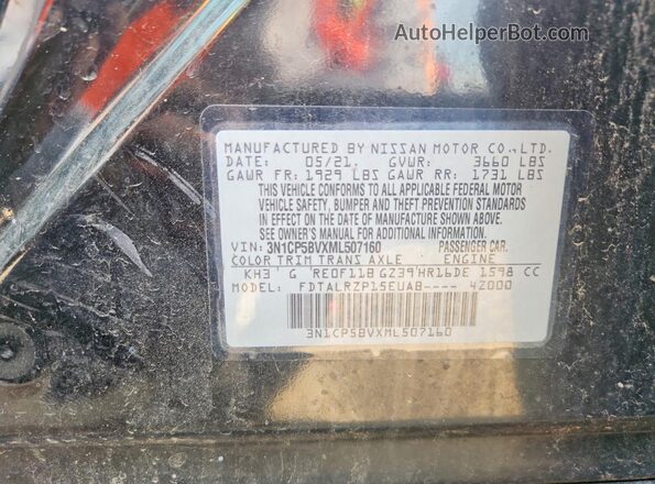 3N1CP5BVXML507160 2021 NISSAN KICKS Black Widok naklejki z numerem VIN