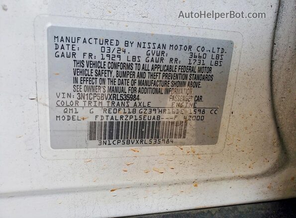 3N1CP5BVXRL535984 2024 NISSAN KICKS White Vista del compartimento del motor