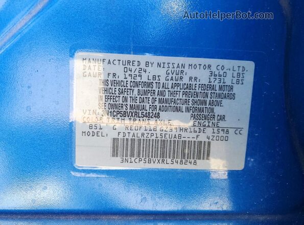 3N1CP5BVXRL548248 2024 NISSAN KICKS Blue ძრავის განყოფილების ხედი