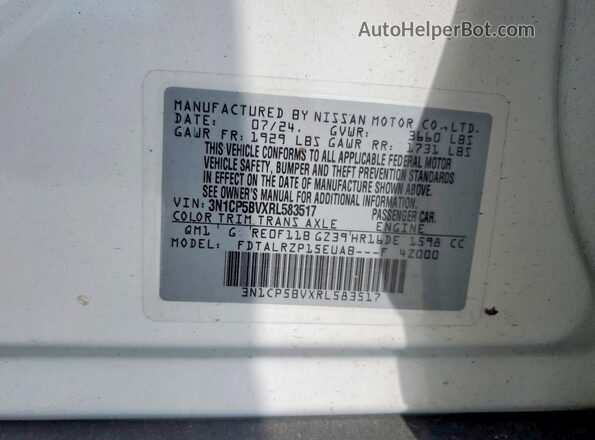 3N1CP5BVXRL583517 2024 NISSAN KICKS White VIN კოდის სტიკერის ხედი