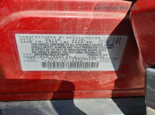 3N1CP5CU0JL514975 2018 NISSAN KICKS Burgundy Vista de la etiqueta del VIN