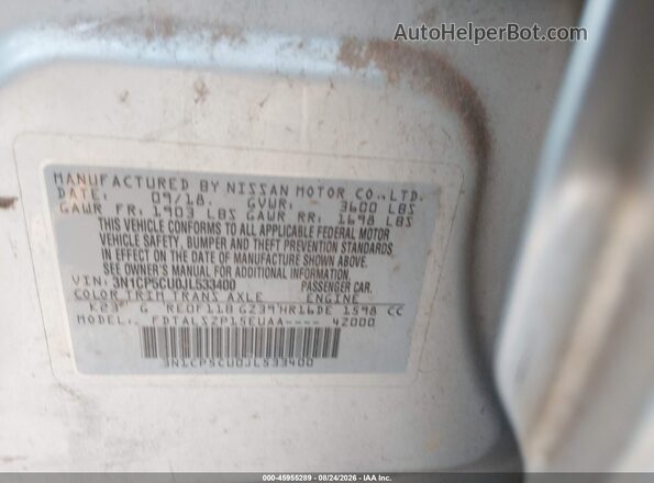 3N1CP5CU0JL533400 2018 NISSAN KICKS Silver Vista del compartimento del motor