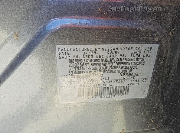 3N1CP5CU0KL523192 2019 NISSAN KICKS Gray VIN კოდის სტიკერის ხედი