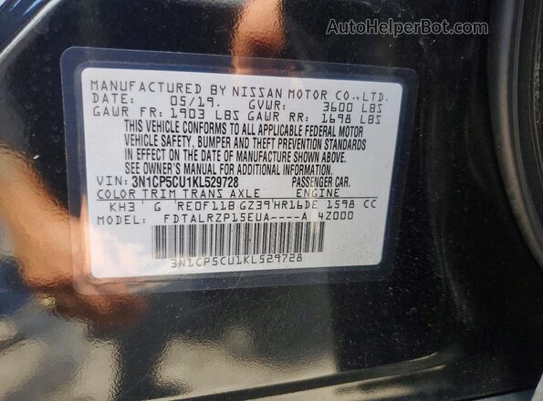 3N1CP5CU1KL529728 2019 NISSAN KICKS Black Widok komory silnika