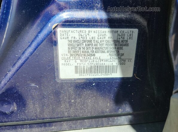 3N1CP5CU1KL542849 2019 NISSAN KICKS Blue ძრავის განყოფილების ხედი