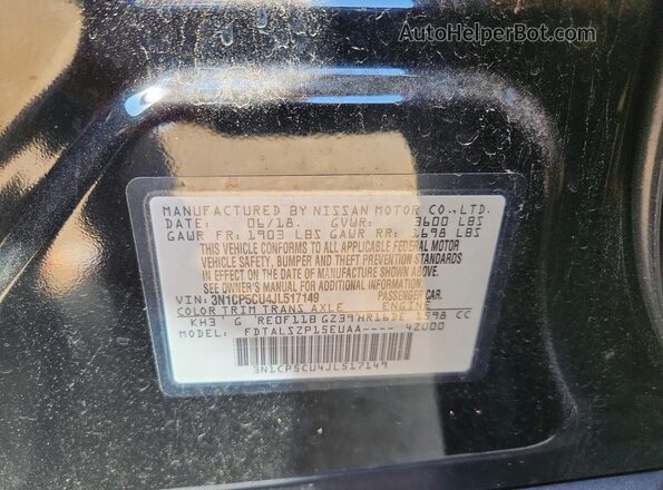 3N1CP5CU4JL517149 2018 NISSAN KICKS Black Вид наклейки з VIN-кодом
