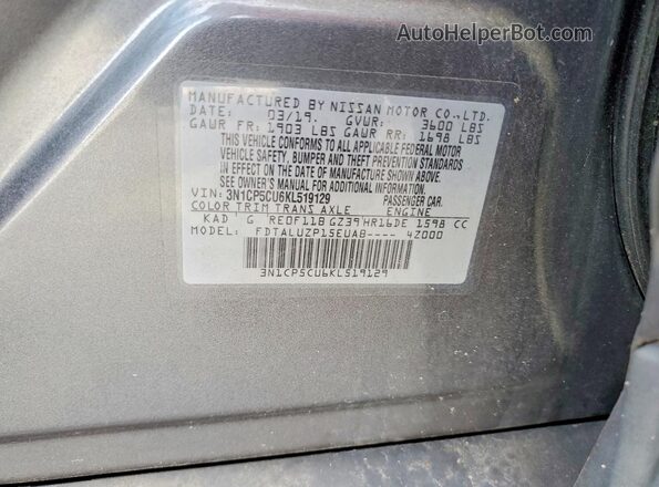 3N1CP5CU6KL519129 2019 NISSAN KICKS Gray Widok naklejki z numerem VIN
