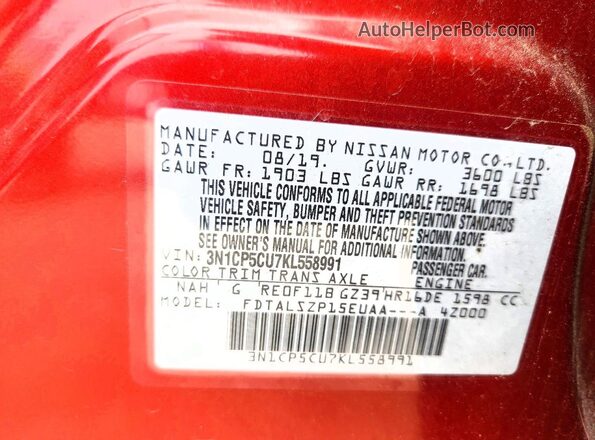 3N1CP5CU7KL558991 2019 NISSAN KICKS Red Widok komory silnika