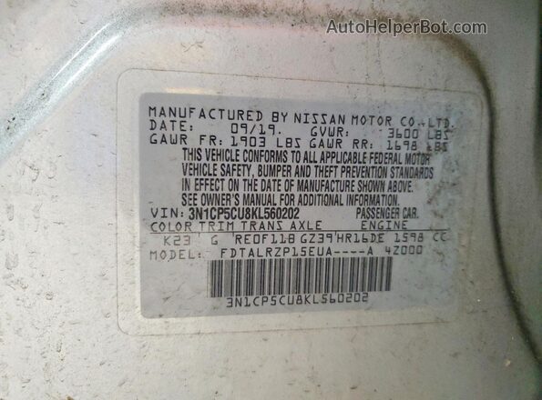 3N1CP5CU8KL560202 2019 NISSAN KICKS Silver Вид підкапотного простору