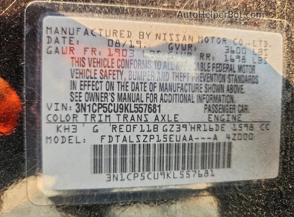 3N1CP5CU9KL557681 2019 NISSAN KICKS Black Вид підкапотного простору