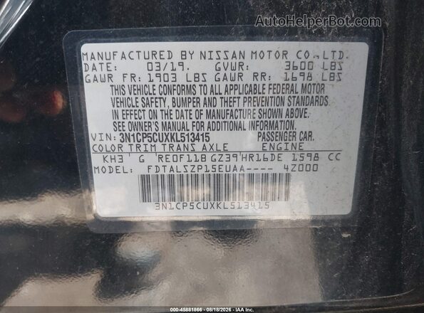 3N1CP5CUXKL513415 2019 NISSAN KICKS Black Widok komory silnika