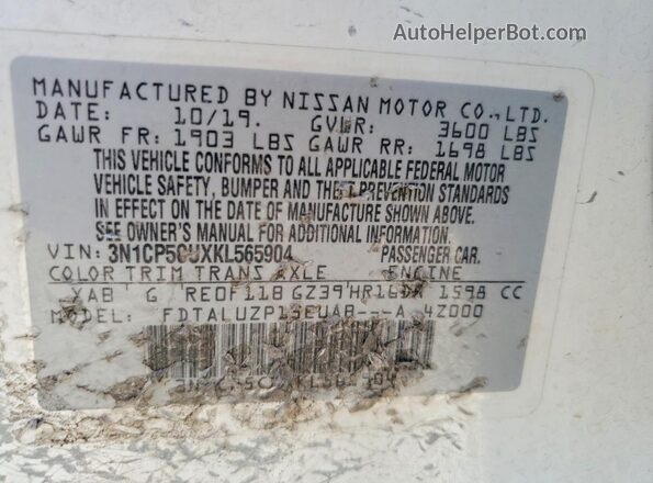 3N1CP5CUXKL565904 2019 NISSAN KICKS White Вид підкапотного простору