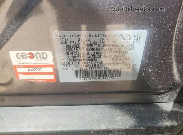 3N1CP5CV1PL556024 2023 NISSAN KICKS Gray Вид наклейки з VIN-кодом