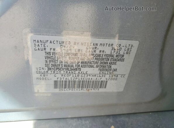 3N1CP5CV1RL544975 2024 NISSAN KICKS Gray Widok naklejki z numerem VIN