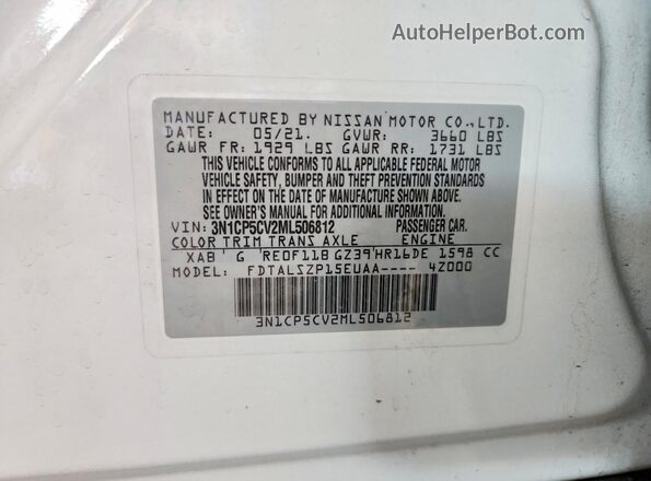 3N1CP5CV2ML506812 2021 NISSAN KICKS White Vista interior de 360 grados