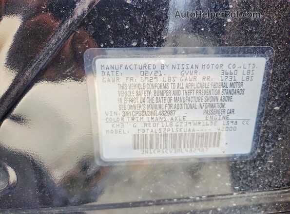 3N1CP5CV3ML482987 2021 NISSAN KICKS Black Вид наклейки з VIN-кодом