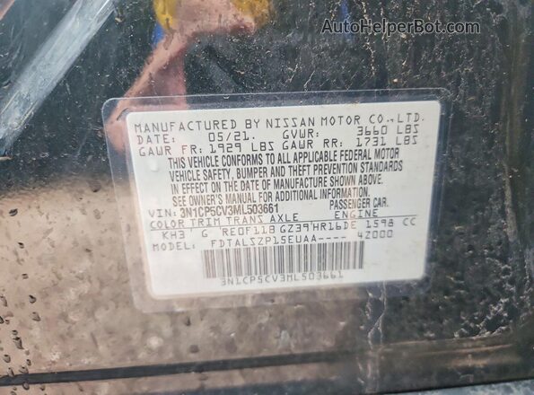 3N1CP5CV3ML503661 2021 NISSAN KICKS Черный Вид наклейки с VIN-кодом