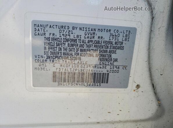 3N1CP5CV4ML523515 2021 NISSAN KICKS White VIN sticker view