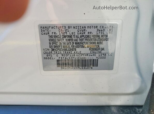 3N1CP5CV4ML531078 2021 NISSAN KICKS White VIN sticker view