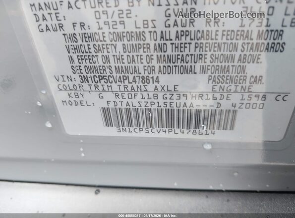 3N1CP5CV4PL478614 2023 NISSAN KICKS Gray Շարժիչի բաժամունքի տեսք