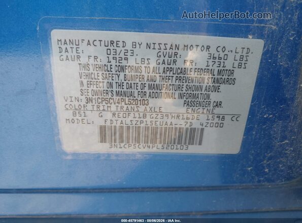 3N1CP5CV4PL520103 2023 NISSAN KICKS Blue Vista del compartimento del motor