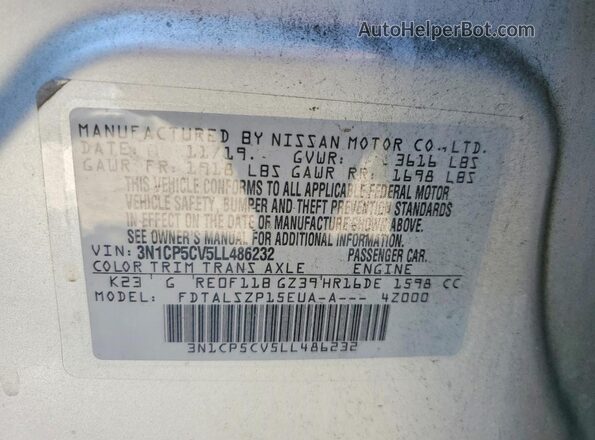 3N1CP5CV5LL486232 2020 NISSAN KICKS Silver Вид наклейки з VIN-кодом