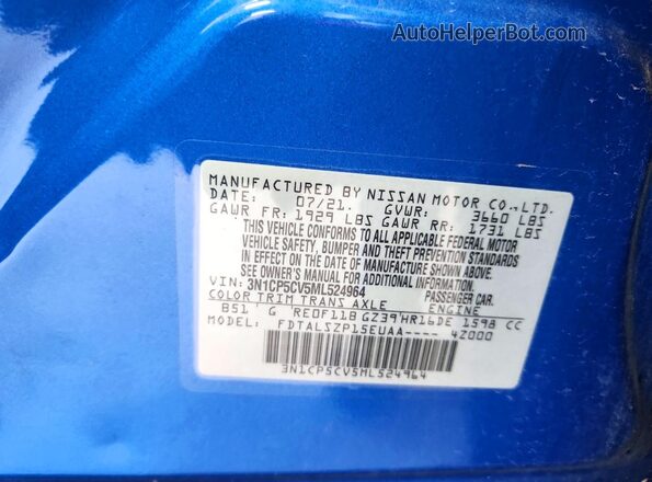 3N1CP5CV5ML524964 2021 NISSAN KICKS Blue Vista interior de 360 grados