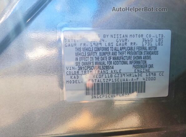 3N1CP5CV6RL528514 2024 NISSAN KICKS Gray Вид наклейки з VIN-кодом